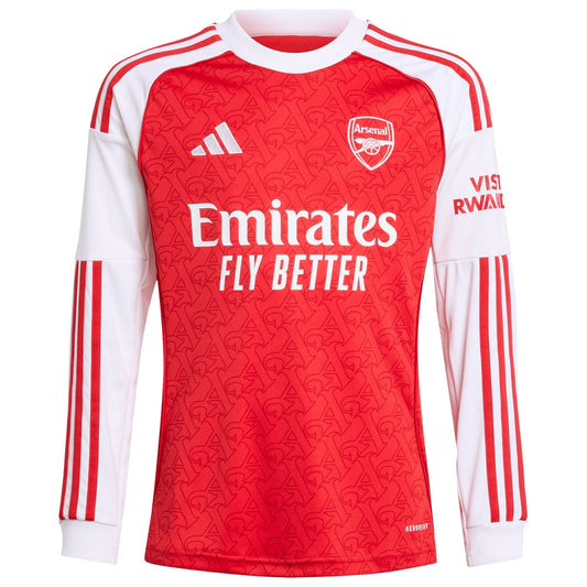 Arsenal adidas Youth 2025/26 Home Long Sleeve Custom Jersey - Red