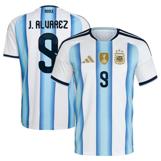 Argentina adidas Home Shirt 2026 with J. Alvarez 9 printing