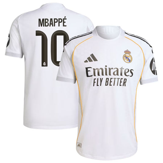 Real Madrid adidas Home Shirt 2025-26 with Mbappé 10 printing