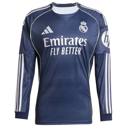 Real Madrid adidas Away Shirt 2025-26 - Long Sleeve with Mbappé 10 printing