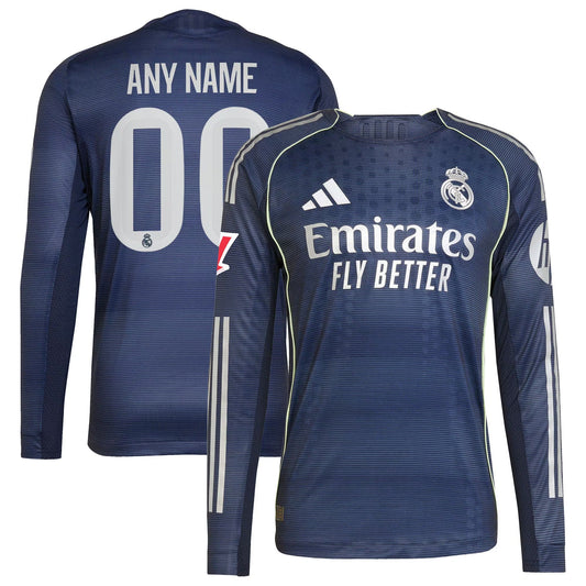 Real Madrid adidas 2025/26 Away Long Sleeve Custom Jersey - Blue