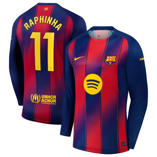 Raphinha Barcelona Nike 2025/26 Home Long Sleeve Jersey - Navy