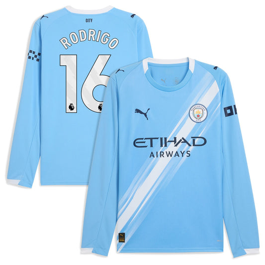 Manchester City PUMA Home Shirt 2025-26 - Long Sleeve with Rodrigo 16 printing