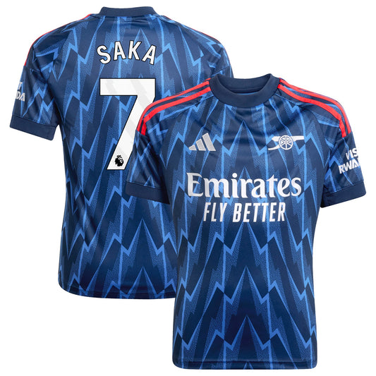 Arsenal adidas Away Shirt 2025-26 - Kids with Saka 7 printing
