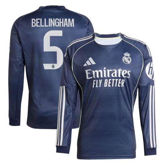 Real Madrid adidas Away Shirt 2025-26 - Long Sleeve with Bellingham 5 printing