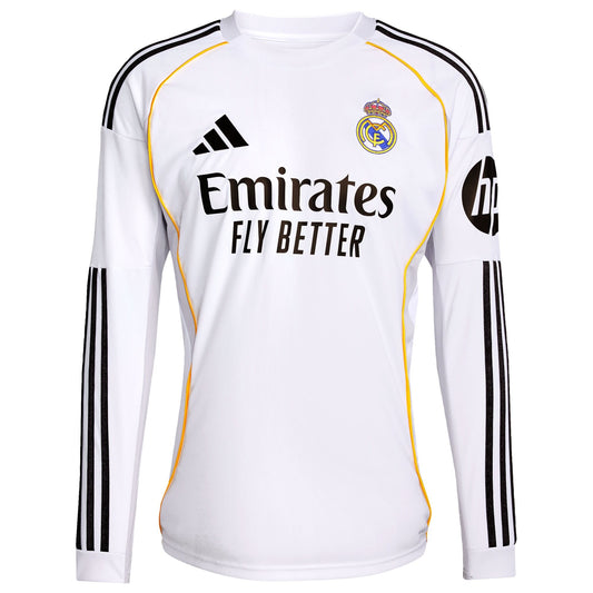 Real Madrid adidas Home Shirt 2025-26 - Long Sleeve with Bellingham 5 printing