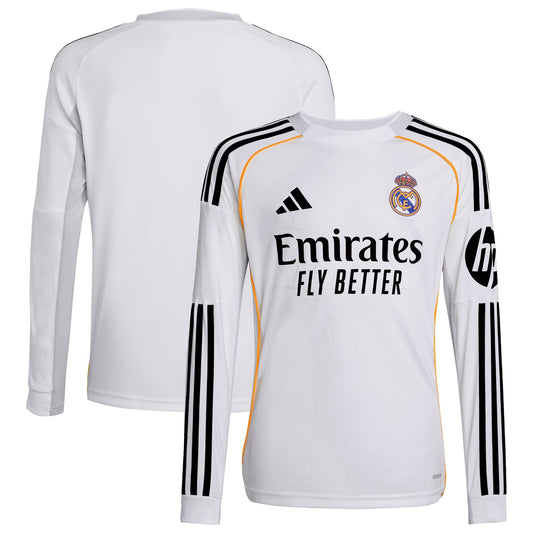 Real Madrid adidas Home Shirt 2025-26 - Long Sleeve - Kids