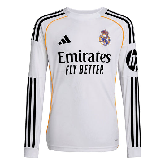 Real Madrid adidas Home Shirt 2025-26 - Long Sleeve - Kids