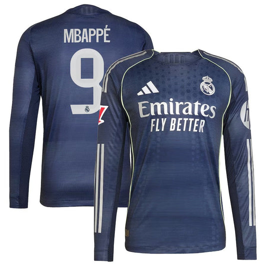 Kylian Mbappé Real Madrid adidas 2025/26 Away Long Sleeve Player Jersey - Blue