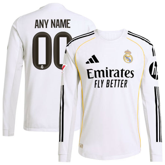 Real Madrid adidas 2025/26 Home Long Sleeve Custom Jersey - White