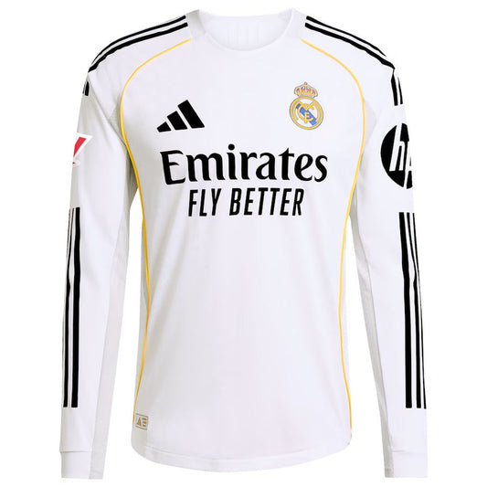 Real Madrid adidas 2025/26 Home Long Sleeve Custom Jersey - White