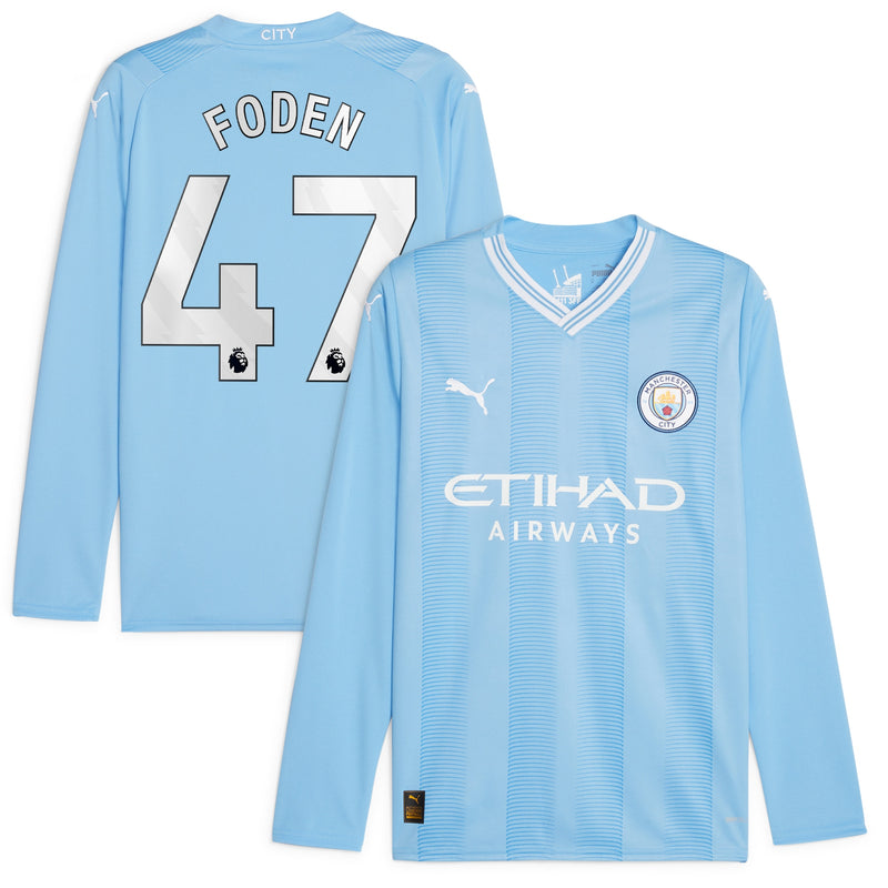 Phil Foden Manchester City Puma 2023/24 Home Long Sleeve Player Jersey - Sky Blue