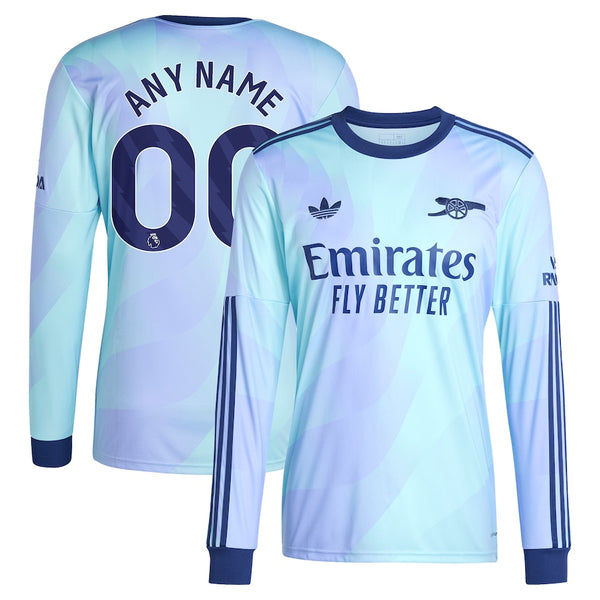 Arsenal adidas Originals 2024/25 Third Long Sleeve Custom Jersey - Aqua