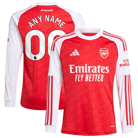 Arsenal adidas Youth 2025/26 Home Long Sleeve Custom Jersey - Red