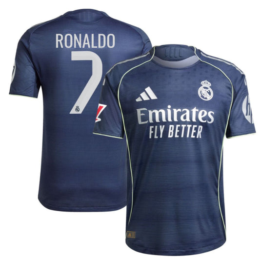 Real Madrid adidas Away Shirt 2025-26 with Ronaldo 7 printing