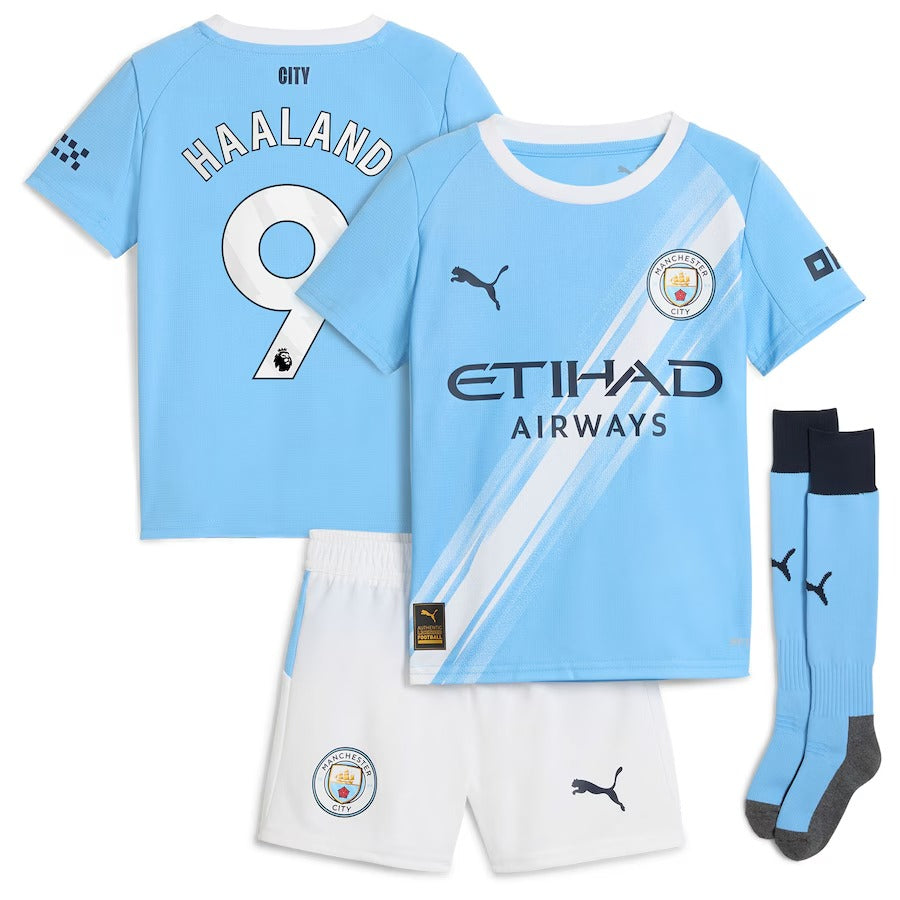 Manchester City PUMA Home Minikit 2025-26 with Haaland 9 printing