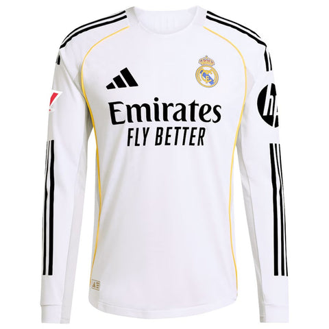 Jude Bellingham Real Madrid adidas 2025/26 Home Long Sleeve Jersey - White