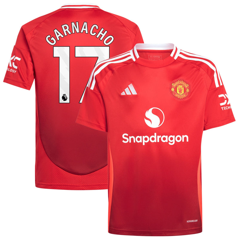 Manchester United adidas Home Shirt 2024-25 - Kids with Garnacho 17 printing