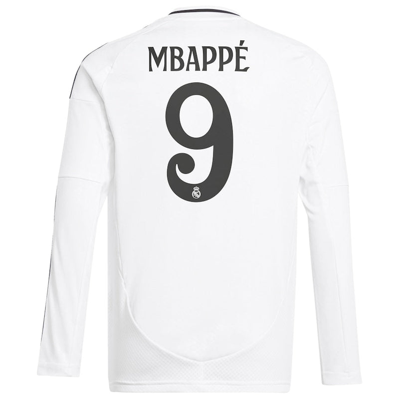 Real Madrid adidas Home Shirt 2024-25 - Kids - Long Sleeve with Mbappé 9 printing